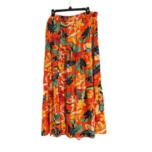Women's AB Studio Pull On Tired Maxi Tropical  Hawaiian Boho Skirt Sz XXL New